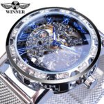 [✔]Winner Original Luxury Men's Stainless Steel Watches, Fashion Hollow Casual Business Watches, Manual Mesh Strap Mechanical Watches,Men’s Watch