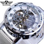 [✔]Winner Original Luxury Men's Stainless Steel Watches, Fashion Hollow Casual Business Watches, Manual Mesh Strap Mechanical Watches,Men’s Watch