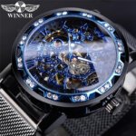 [✔]Winner Original Luxury Men's Stainless Steel Watches, Fashion Hollow Casual Business Watches, Manual Mesh Strap Mechanical Watches,Men’s Watch