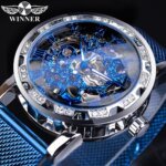 [✔]Winner Original Luxury Men's Stainless Steel Watches, Fashion Hollow Casual Business Watches, Manual Mesh Strap Mechanical Watches,Men’s Watch