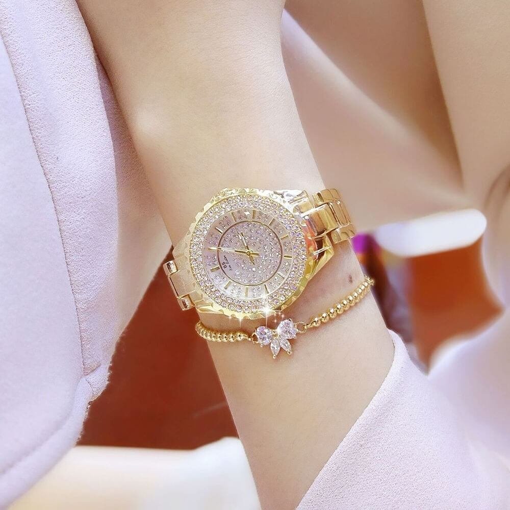 [✔]Bs Bee Sister Luxury Watch,  Fashion Women's Watch, Casual Wristwatch,Quartz Watch, Full Diamond Crystal Watch