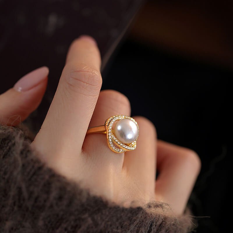 Luxury Jewelry, Fashion Women's Ring, Natural Freshwater Pearl Zircon Rings for Women, Open End Rings