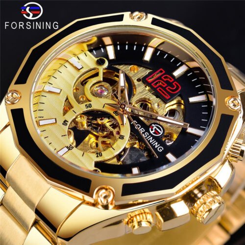 [✔]Forsining Original Automatic Mechanical Watch,New Stainless Steel Sports Men's Watch,Hollow Business Casual Wristwatch