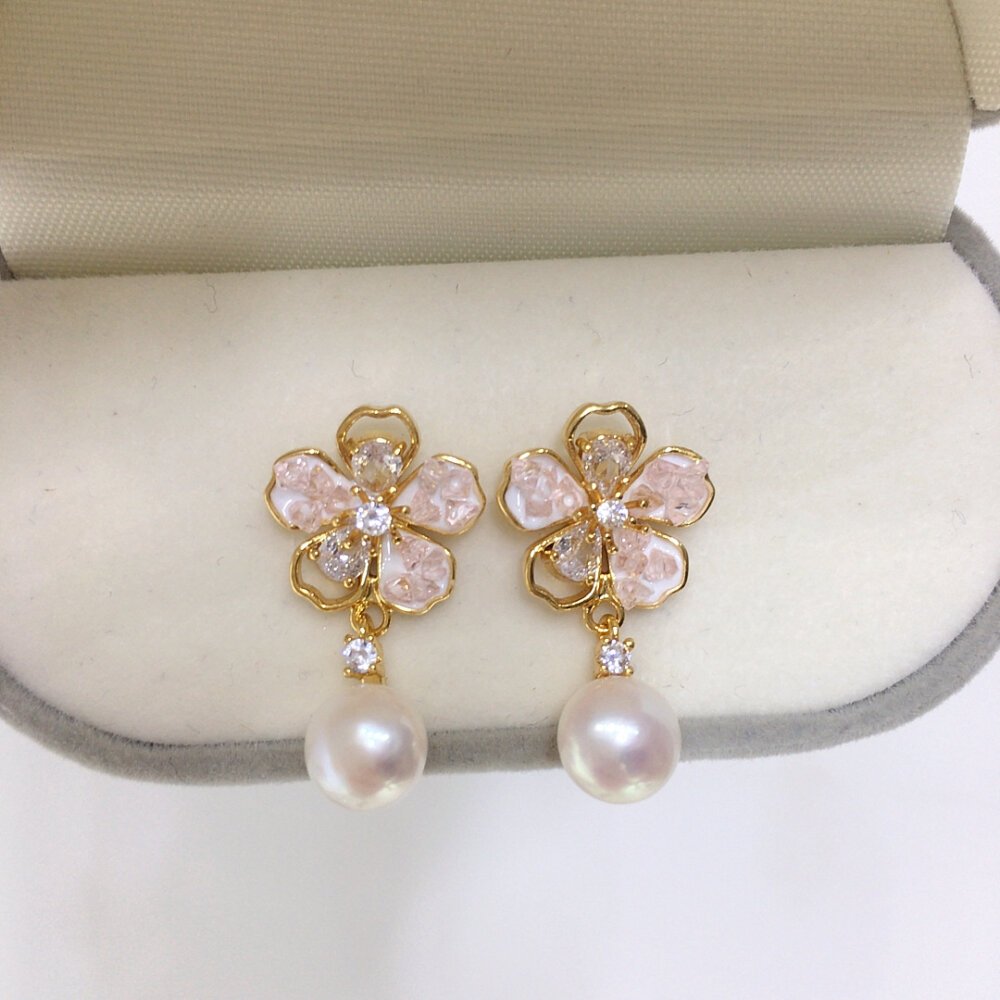主图_01 Fashion Women's Earrings, Luxury Jewelry, Natural Freshwater Pearl Earrings, Ice Crystal Zircon Flower Earrings, Teardrop Shaped Pearl Earrings, S925 Sterling Silver Earrings