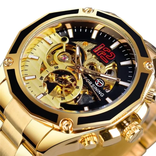 [✔]Forsining Original Automatic Mechanical Watch,New Stainless Steel Sports Men's Watch,Hollow Business Casual Wristwatch