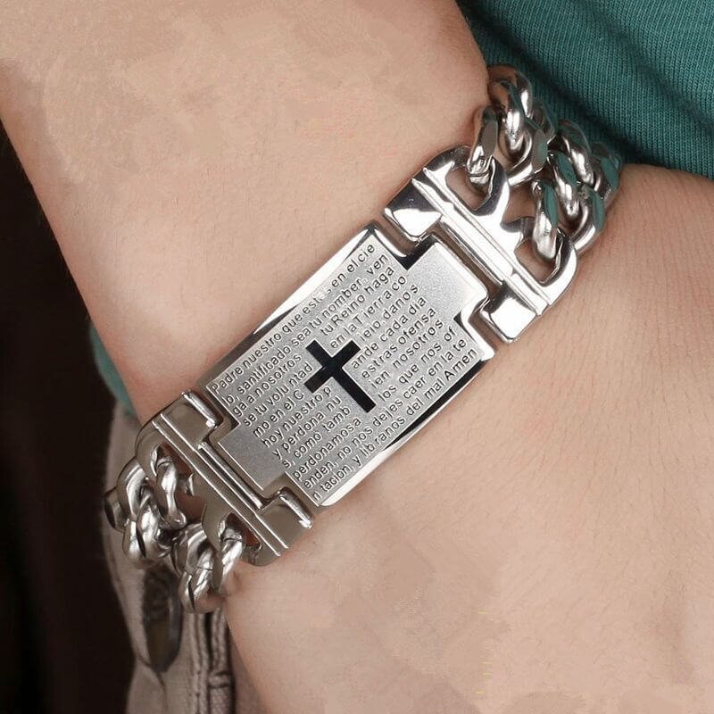 Women's Bracelet Men's Bracelet Cross Double Row Titanium Steel Stainless Steel Couple's Bracelet