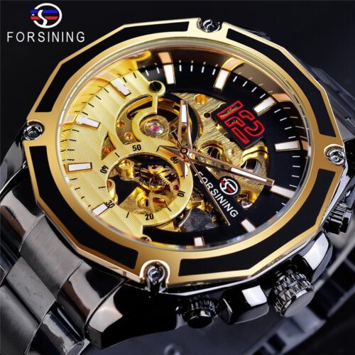 [✔]Forsining Original Automatic Mechanical Watch,New Stainless Steel Sports Men's Watch,Hollow Business Casual Wristwatch
