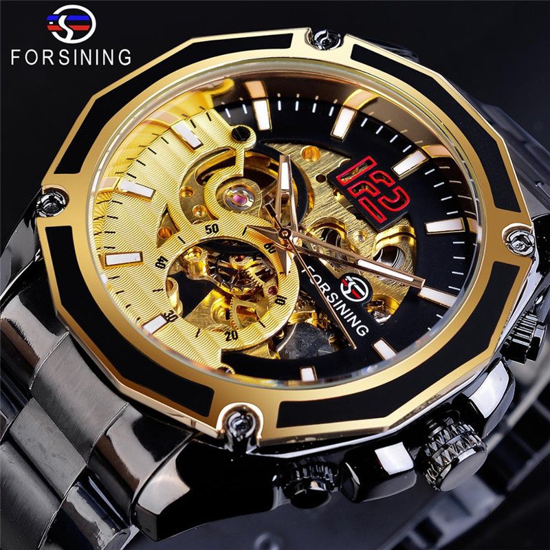 [✔]Forsining Original Automatic Mechanical Watch,New Stainless Steel Sports Men's Watch,Hollow Business Casual Wristwatch