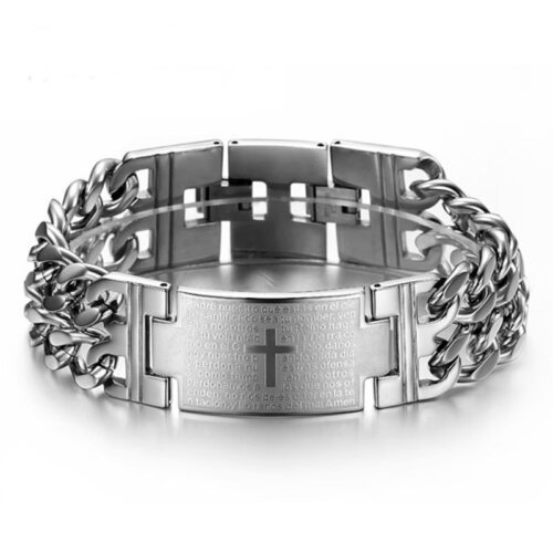 Women's Bracelet Men's Bracelet Cross Double Row Titanium Steel Stainless Steel Couple's Bracelet