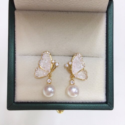 主图_02 Fashion Women's Earrings, Luxury Jewelry, Natural Freshwater Pearl Earrings, Ice Crystal Butterfly Pearl Earrings, Ice Crystal Zircon Flower Earrings, S925 Sterling Silver Earrings