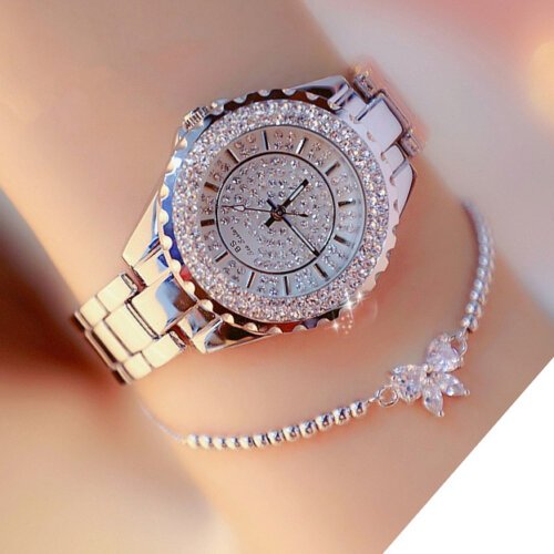 [✔]Bs Bee Sister Luxury Watch,  Fashion Women's Watch, Casual Wristwatch,Quartz Watch, Full Diamond Crystal Watch