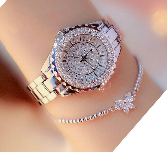 [✔]Bs Bee Sister Luxury Watch,  Fashion Women's Watch, Casual Wristwatch,Quartz Watch, Full Diamond Crystal Watch