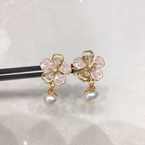主图_03 Fashion Women's Earrings, Luxury Jewelry, Natural Freshwater Pearl Earrings, Ice Crystal Zircon Flower Earrings, Teardrop Shaped Pearl Earrings, S925 Sterling Silver Earrings