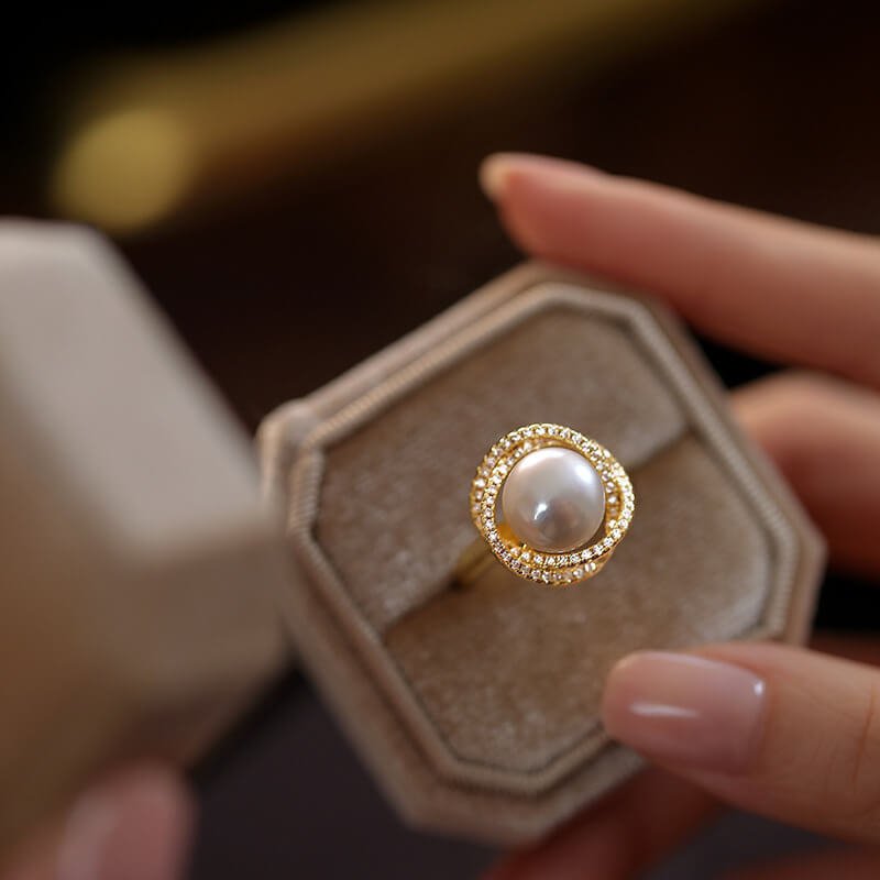 Luxury Jewelry, Fashion Women's Ring, Natural Freshwater Pearl Zircon Rings for Women, Open End Rings