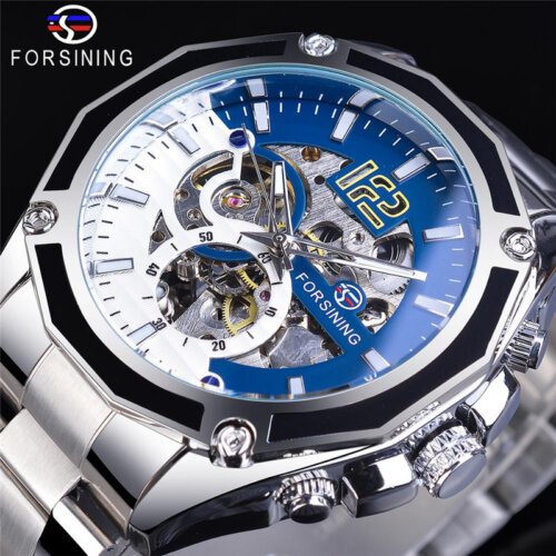 [✔]Forsining Original Automatic Mechanical Watch,New Stainless Steel Sports Men's Watch,Hollow Business Casual Wristwatch