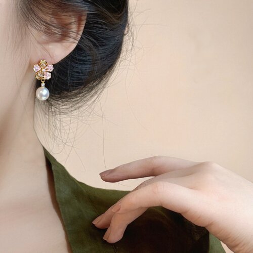 主图_04 Fashion Women's Earrings, Luxury Jewelry, Natural Freshwater Pearl Earrings, Ice Crystal Zircon Flower Earrings, Teardrop Shaped Pearl Earrings, S925 Sterling Silver Earrings