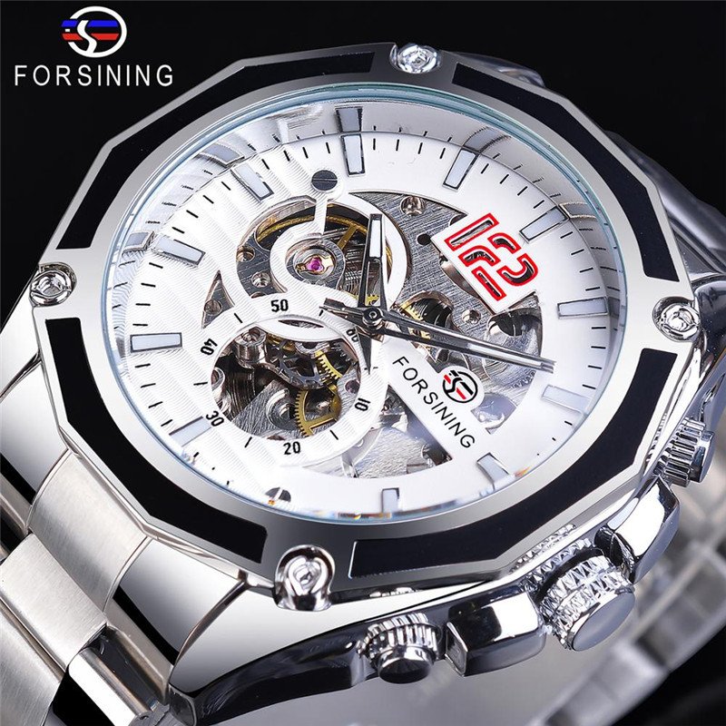 [✔]Forsining Original Automatic Mechanical Watch,New Stainless Steel Sports Men's Watch,Hollow Business Casual Wristwatch