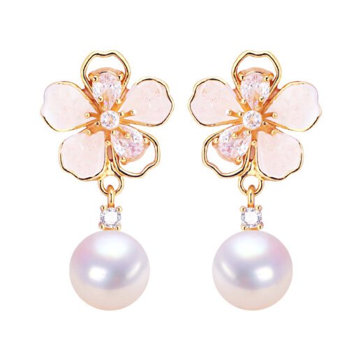 主图_05 Fashion Women's Earrings, Luxury Jewelry, Natural Freshwater Pearl Earrings, Ice Crystal Zircon Flower Earrings, Teardrop Shaped Pearl Earrings, S925 Sterling Silver Earrings