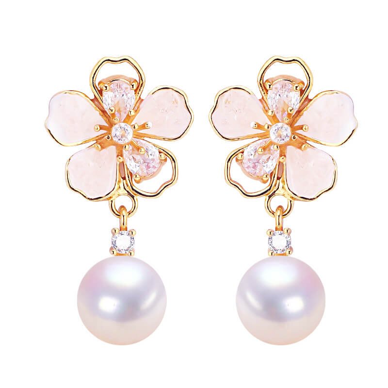 主图_05 Fashion Women's Earrings, Luxury Jewelry, Natural Freshwater Pearl Earrings, Ice Crystal Zircon Flower Earrings, Teardrop Shaped Pearl Earrings, S925 Sterling Silver Earrings