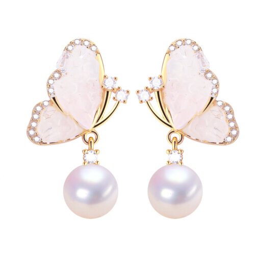 主图_05 Fashion Women's Earrings, Luxury Jewelry, Natural Freshwater Pearl Earrings, Ice Crystal Butterfly Pearl Earrings, Ice Crystal Zircon Flower Earrings, S925 Sterling Silver Earrings