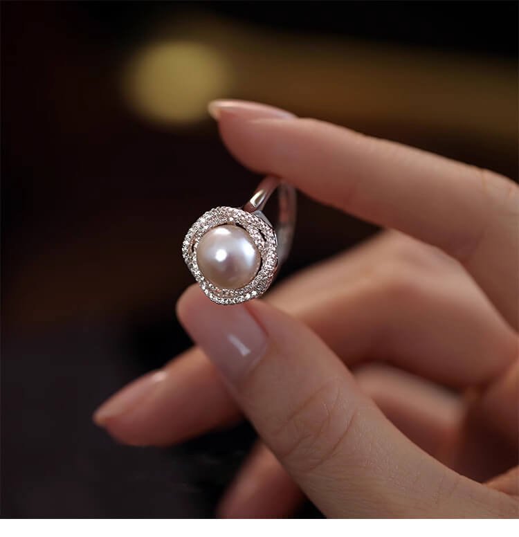 Luxury Jewelry, Fashion Women's Ring, Natural Freshwater Pearl Zircon Rings for Women, Open End Rings