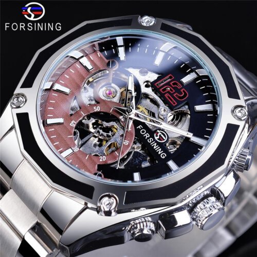 [✔]Forsining Original Automatic Mechanical Watch,New Stainless Steel Sports Men's Watch,Hollow Business Casual Wristwatch