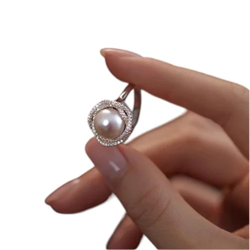 主图_06-3 Jewelry, Fashion Women's Ring, Natural Freshwater Pearl Zircon Rings for Women, Open End Rings