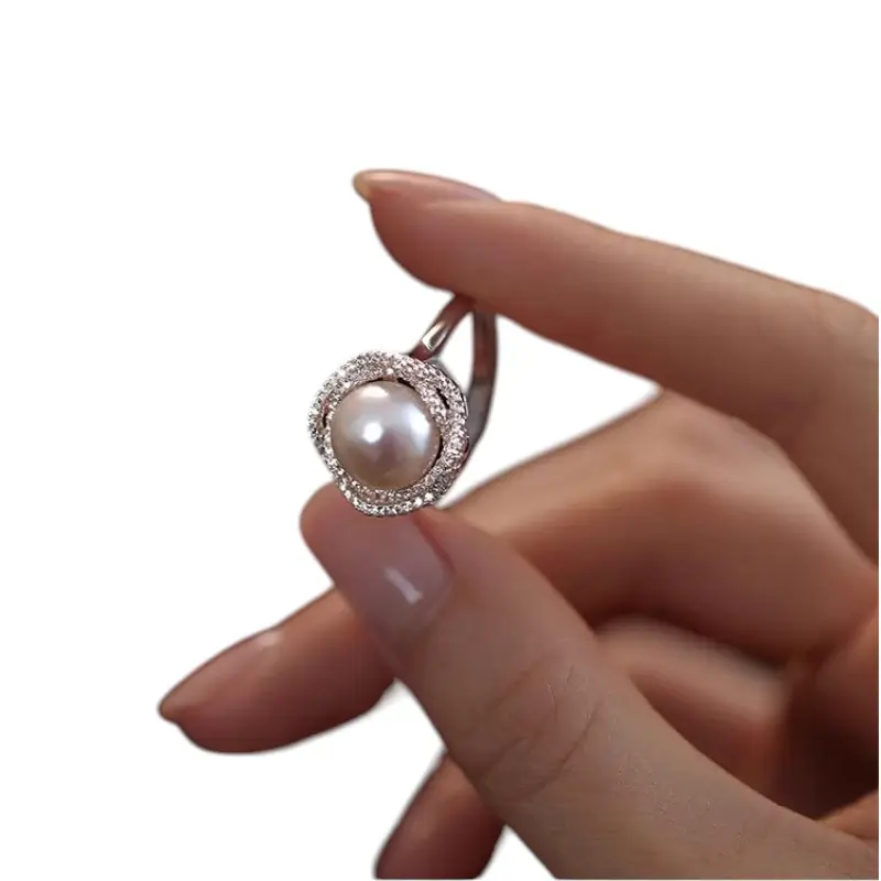 Jewelry, Fashion Women's Ring, Natural Freshwater Pearl Zircon Rings for Women, Open End Rings