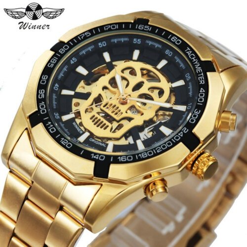 [✔]Winner Original Luxury Men's Casual Watch,Fashion Luminous Waterproof Watch,Skull Hollow Automatic Mechanical Watch