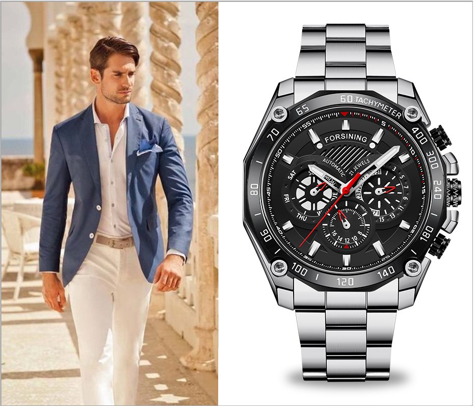 [✔]Forsining Original Men Watches Male Luxury Automatic Mechanical Watch Men Waterproof Full Steel Business Watch