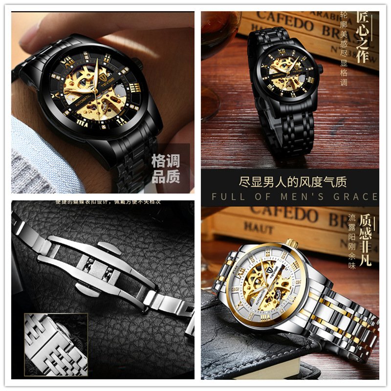 [✔]Original Tevise Watch,Men Watches Male Luxury Automatic Mechanical Watch Men’s Watch, Waterproof Watch Full Steel Business Watch For Men, Luminous Watch