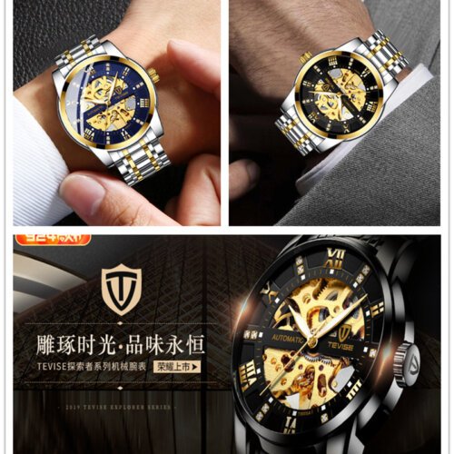 [✔]Original Tevise Watch,Men Watches Male Luxury Automatic Mechanical Watch Men’s Watch, Waterproof Watch Full Steel Business Watch For Men, Luminous Watch