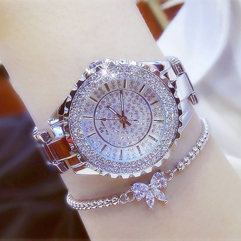 [✔]Bs Bee Sister Luxury Watch,  Fashion Women's Watch, Casual Wristwatch,Quartz Watch, Full Diamond Crystal Watch