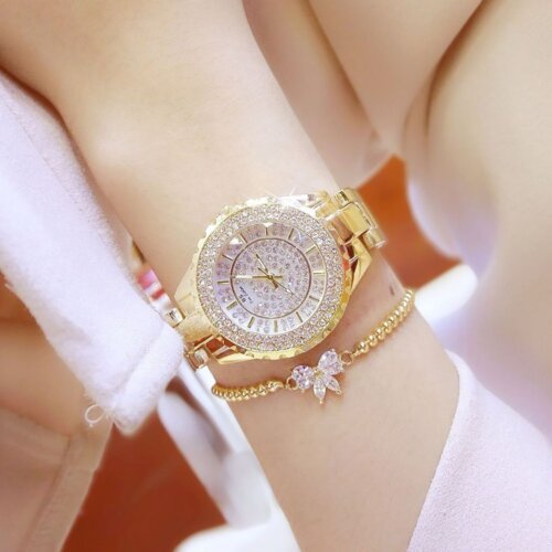 [✔]Bs Bee Sister Luxury Watch,  Fashion Women's Watch, Casual Wristwatch,Quartz Watch, Full Diamond Crystal Watch
