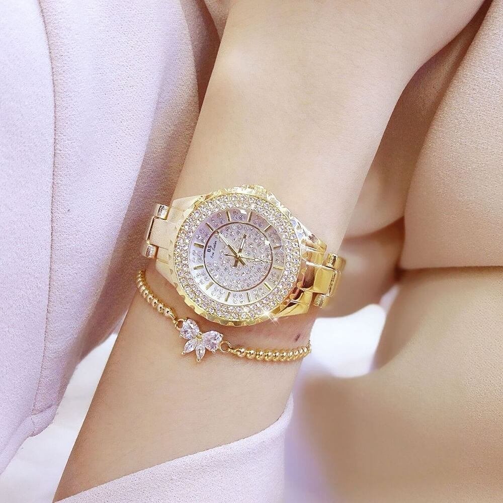 [✔]Bs Bee Sister Luxury Watch,  Fashion Women's Watch, Casual Wristwatch,Quartz Watch, Full Diamond Crystal Watch