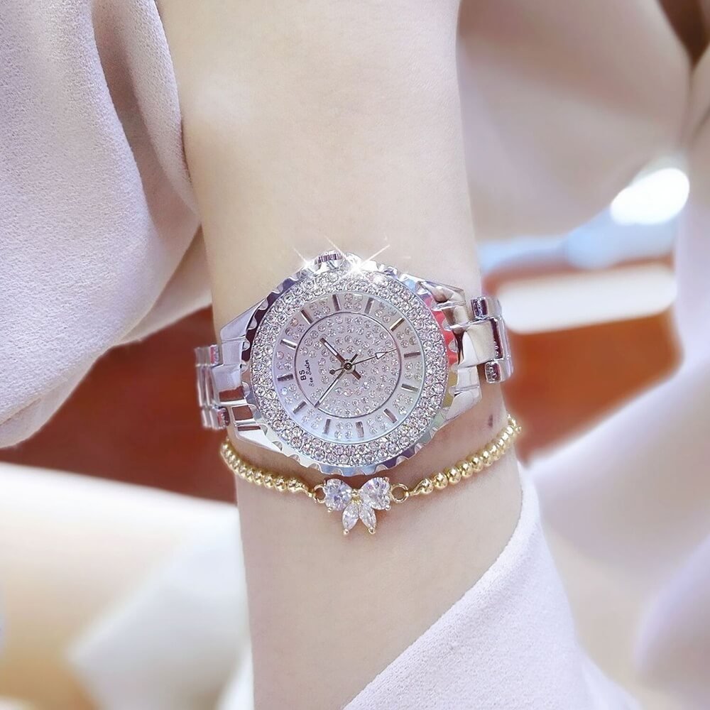 [✔]Bs Bee Sister Luxury Watch,  Fashion Women's Watch, Casual Wristwatch,Quartz Watch, Full Diamond Crystal Watch