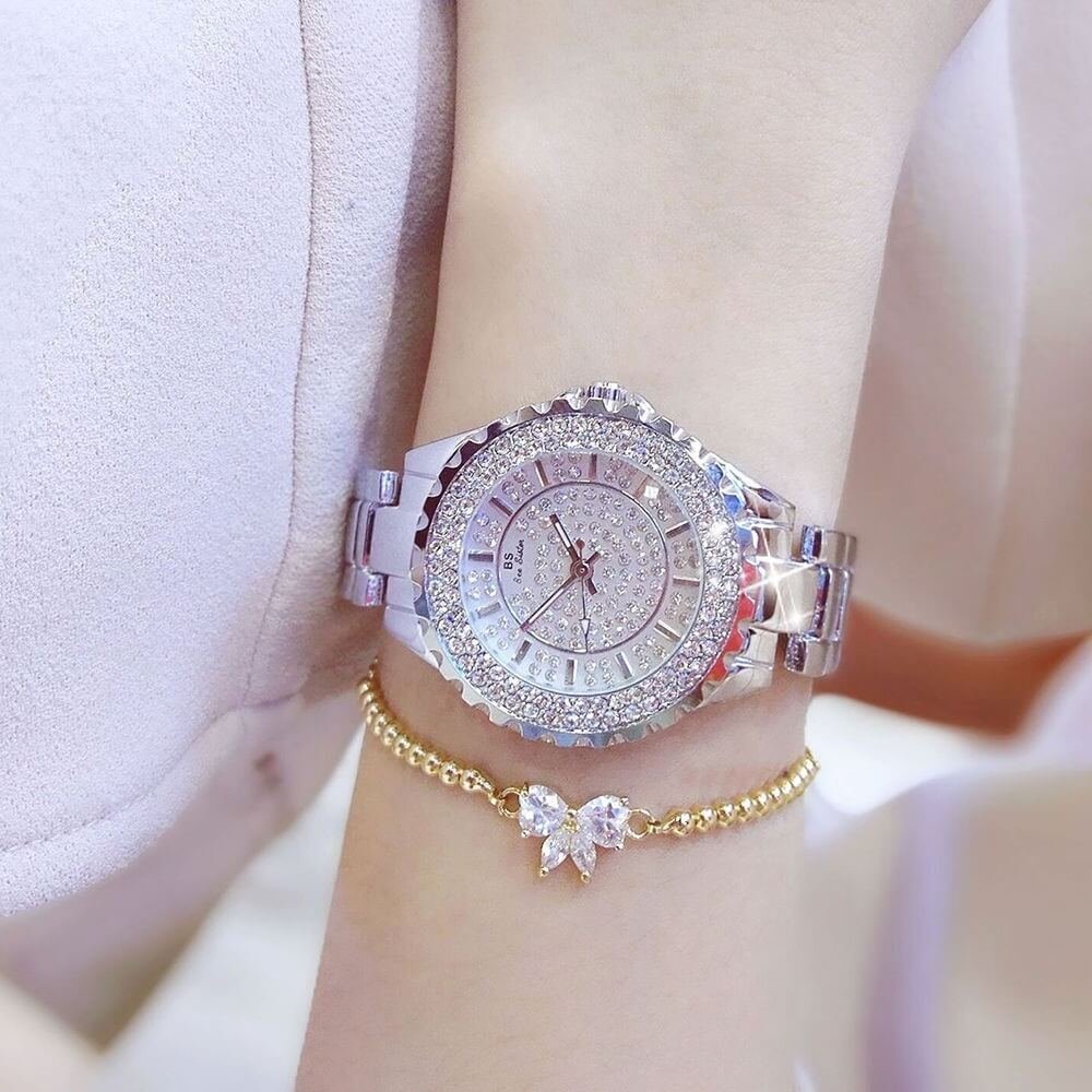 [✔]Bs Bee Sister Luxury Watch,  Fashion Women's Watch, Casual Wristwatch,Quartz Watch, Full Diamond Crystal Watch