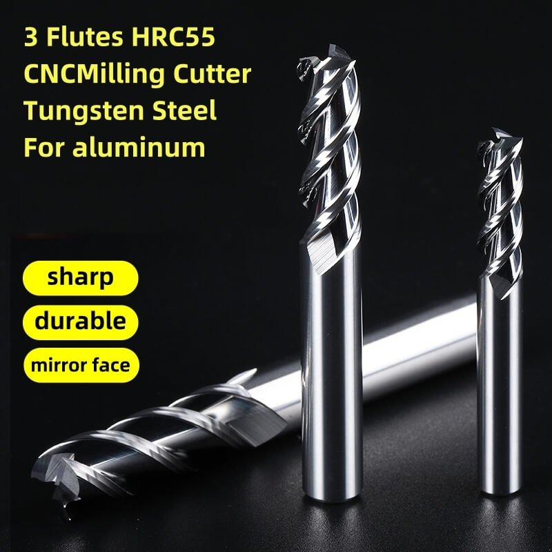 3 Flutes HRC55 Carbide End Mill CNC Cutting Tools Alloy Carbide Milling EndMills Tungsten Steel Milling Cutter Square Router Bit for Aluminum Alloy
