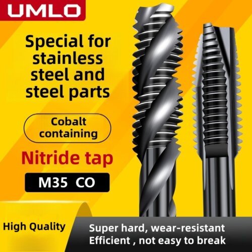 UMLO Cobalt Containing Nitride Superhard Tap Spiral/Straight Fluted Tap M1 M2 M3 M4 M5 M6 M7 M8 M9 M10 M11 M12 M14 M16 Machine Screw Thread Taps Tip Tap Special for Stainless Steel