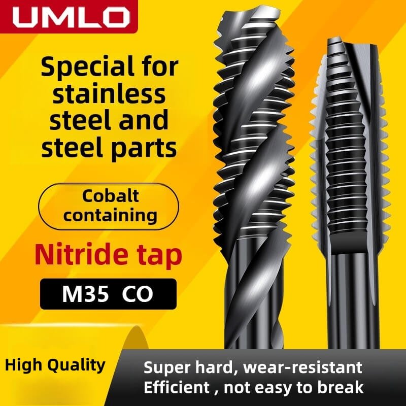 UMLO Cobalt Containing Nitride Superhard Tap Spiral/Straight Fluted Tap M1 M2 M3 M4 M5 M6 M7 M8 M9 M10 M11 M12 M14 M16 Machine Screw Thread Taps Tip Tap Special for Stainless Steel