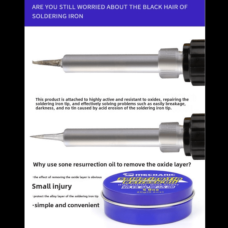 Electric Soldering Iron Tip Repair Paste, Soldering Iron Tip Resurrection Paste, Remove Oxidation and Clean Soldering Iron,Iron Tip Resurrection Cream,Revival Oil