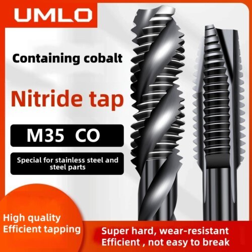 UMLO Cobalt Containing Nitride Superhard Tap Spiral/Straight Fluted Tap M1 M2 M3 M4 M5 M6 M7 M8 M9 M10 M11 M12 M14 M16 Machine Screw Thread Taps Tip Tap Special for Stainless Steel