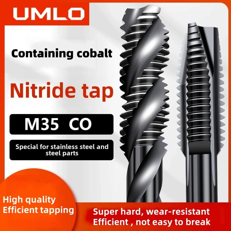 UMLO Cobalt Containing Nitride Superhard Tap Spiral/Straight Fluted Tap M1 M2 M3 M4 M5 M6 M7 M8 M9 M10 M11 M12 M14 M16 Machine Screw Thread Taps Tip Tap Special for Stainless Steel