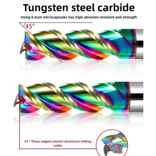 Colorful High Gloss Hard Alloy Milling Cutter HRC55 3 Flutes Tungsten Carbide End Mill Aluminium Milling Bit DLC Endmill Metal CNC Cutter for Aluminun