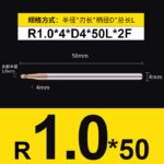 HRC55°/HRC65° R0.5mm - R3mm Cutting Router 2 Flutes Tungsten Steel Ball End Milling Cutter, CNC Milling Cutter Machine Milling Tools Ball Nose End Mill,Nano-Coated Micrograin Carbide Ball Nose End Mill