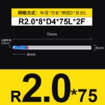 HRC55°/HRC65° R0.5mm - R3mm Cutting Router 2 Flutes Tungsten Steel Ball End Milling Cutter, CNC Milling Cutter Machine Milling Tools Ball Nose End Mill,Nano-Coated Micrograin Carbide Ball Nose End Mill