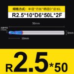 HRC55°/HRC65° R0.5mm - R3mm Cutting Router 2 Flutes Tungsten Steel Ball End Milling Cutter, CNC Milling Cutter Machine Milling Tools Ball Nose End Mill,Nano-Coated Micrograin Carbide Ball Nose End Mill