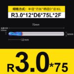 HRC55°/HRC65° R0.5mm - R3mm Cutting Router 2 Flutes Tungsten Steel Ball End Milling Cutter, CNC Milling Cutter Machine Milling Tools Ball Nose End Mill,Nano-Coated Micrograin Carbide Ball Nose End Mill