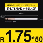 HRC55°/HRC65° R0.5mm - R3mm Cutting Router 2 Flutes Tungsten Steel Ball End Milling Cutter, CNC Milling Cutter Machine Milling Tools Ball Nose End Mill,Nano-Coated Micrograin Carbide Ball Nose End Mill