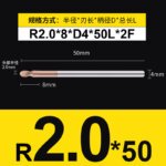 HRC55°/HRC65° R0.5mm - R3mm Cutting Router 2 Flutes Tungsten Steel Ball End Milling Cutter, CNC Milling Cutter Machine Milling Tools Ball Nose End Mill,Nano-Coated Micrograin Carbide Ball Nose End Mill